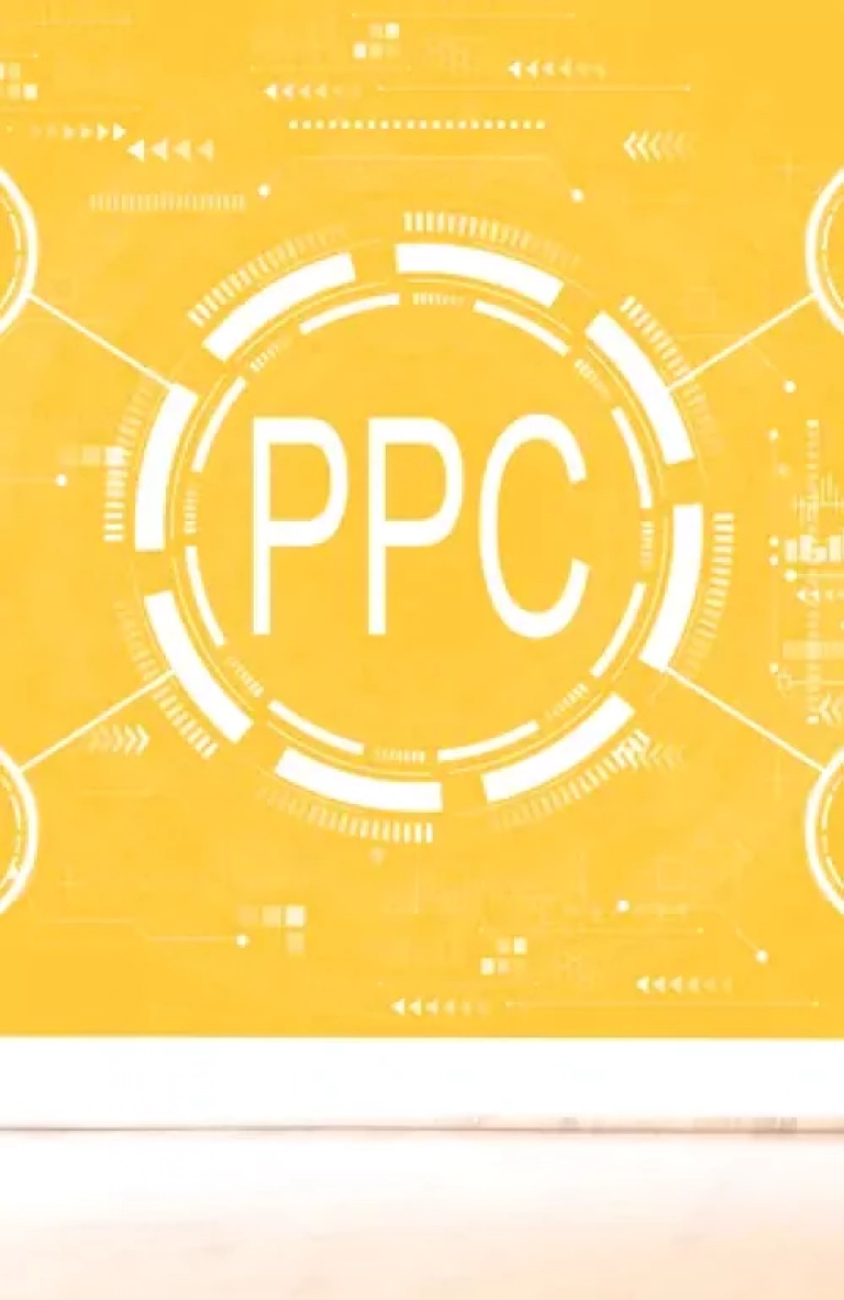 Woman looking at an illustration of PPC marketing