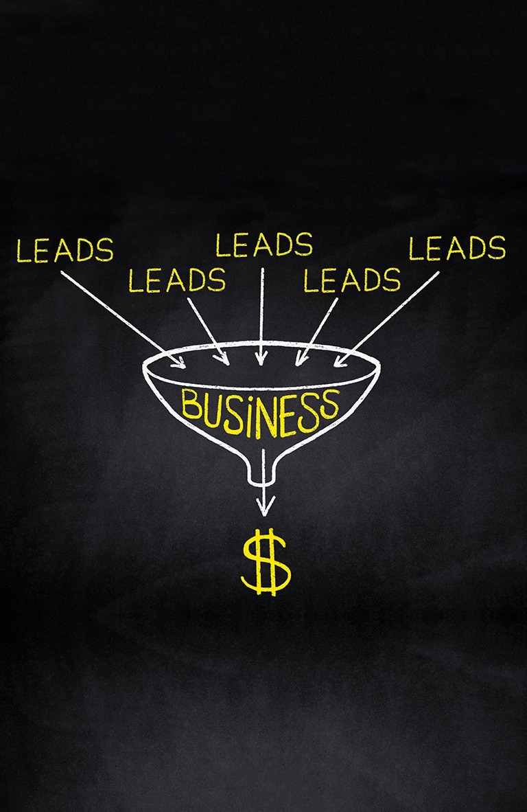 Leads going through a funnel and turning into money